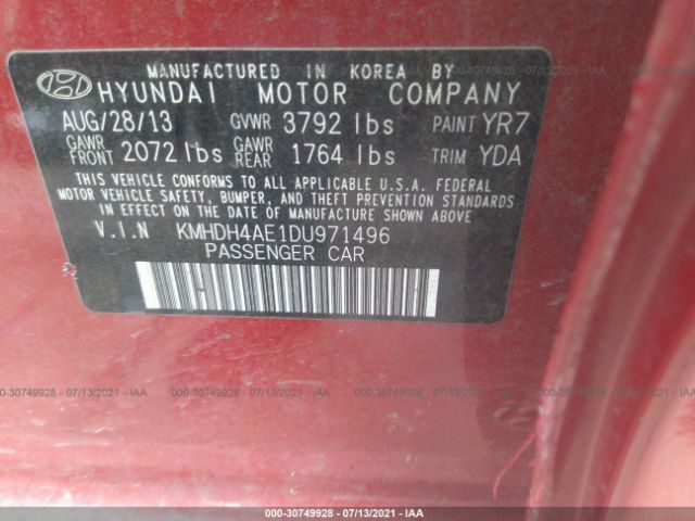 Photo 8 VIN: KMHDH4AE1DU971496 - HYUNDAI ELANTRA 