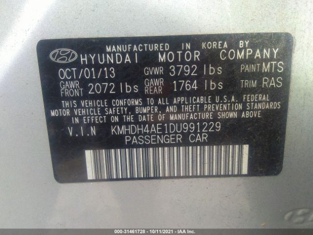 Photo 8 VIN: KMHDH4AE1DU991229 - HYUNDAI ELANTRA 