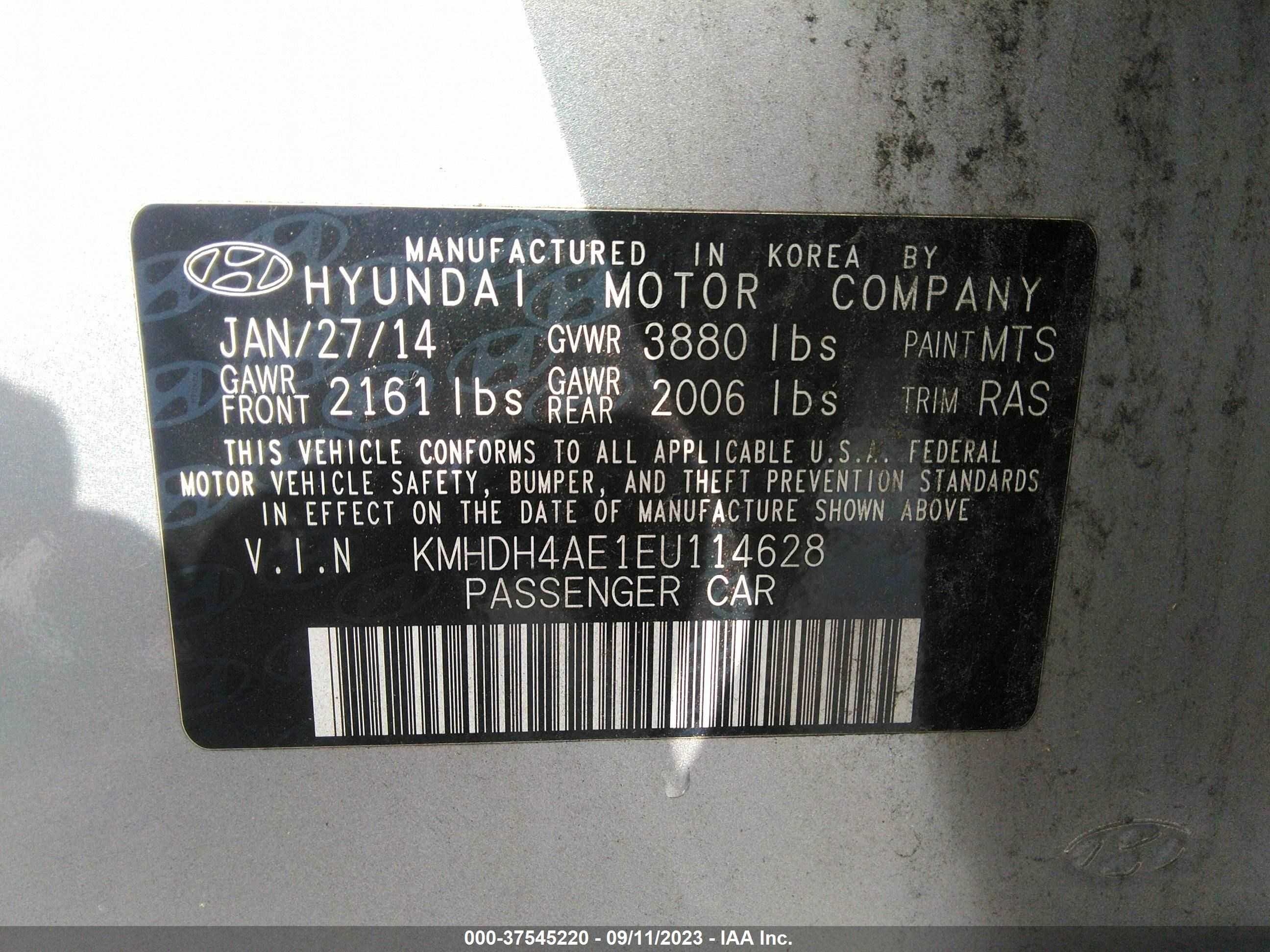 Photo 8 VIN: KMHDH4AE1EU114628 - HYUNDAI ELANTRA 