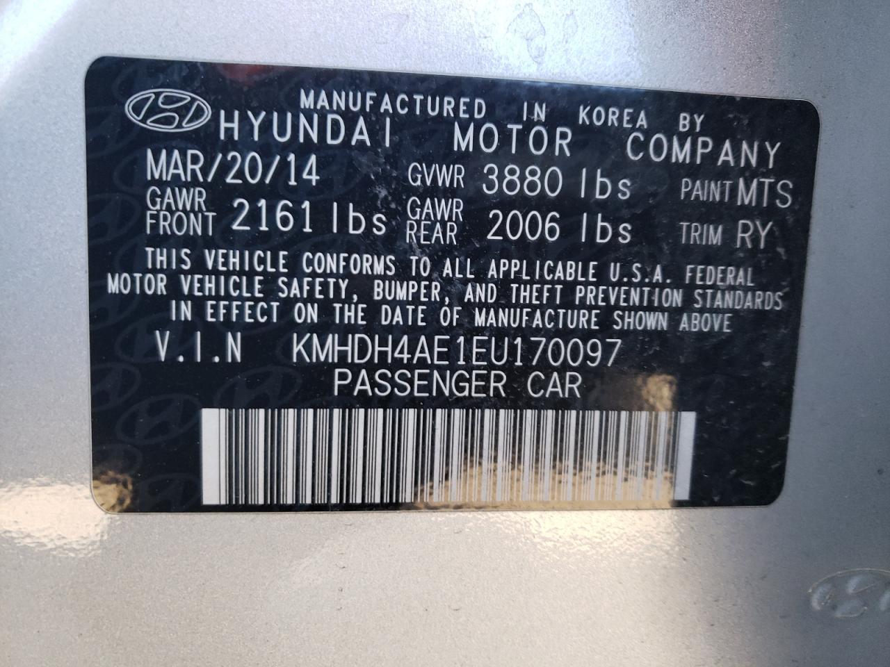 Photo 12 VIN: KMHDH4AE1EU170097 - HYUNDAI ELANTRA 