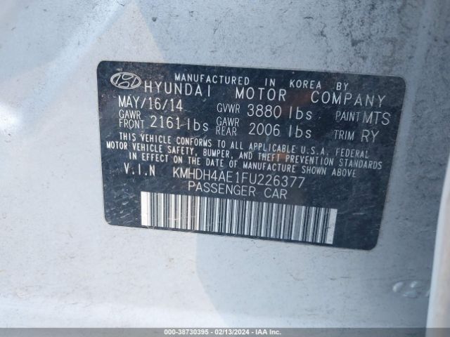 Photo 8 VIN: KMHDH4AE1FU226377 - HYUNDAI ELANTRA 