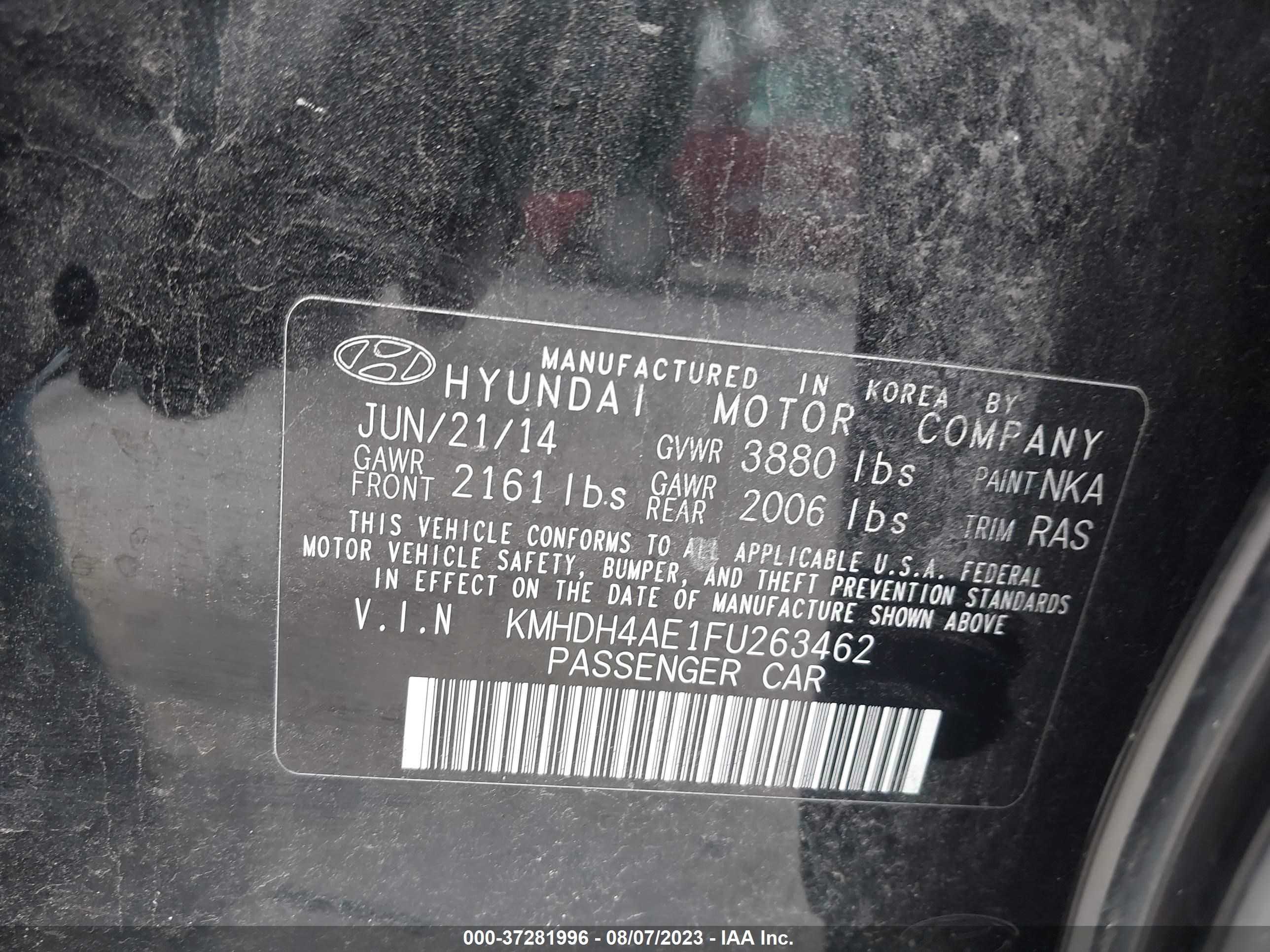 Photo 8 VIN: KMHDH4AE1FU263462 - HYUNDAI ELANTRA 