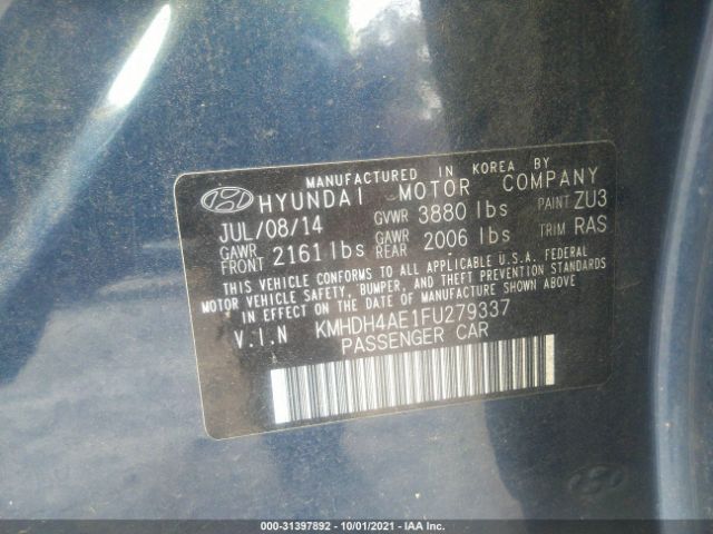 Photo 8 VIN: KMHDH4AE1FU279337 - HYUNDAI ELANTRA 