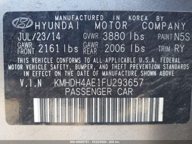 Photo 8 VIN: KMHDH4AE1FU293657 - HYUNDAI ELANTRA 