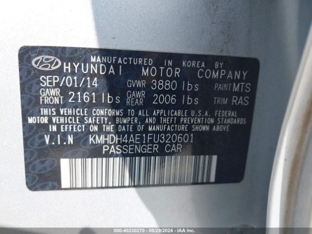 Photo 8 VIN: KMHDH4AE1FU320601 - HYUNDAI ELANTRA 