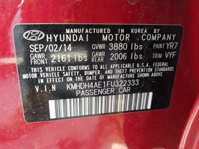 Photo 9 VIN: KMHDH4AE1FU322333 - HYUNDAI ELANTRA SE 