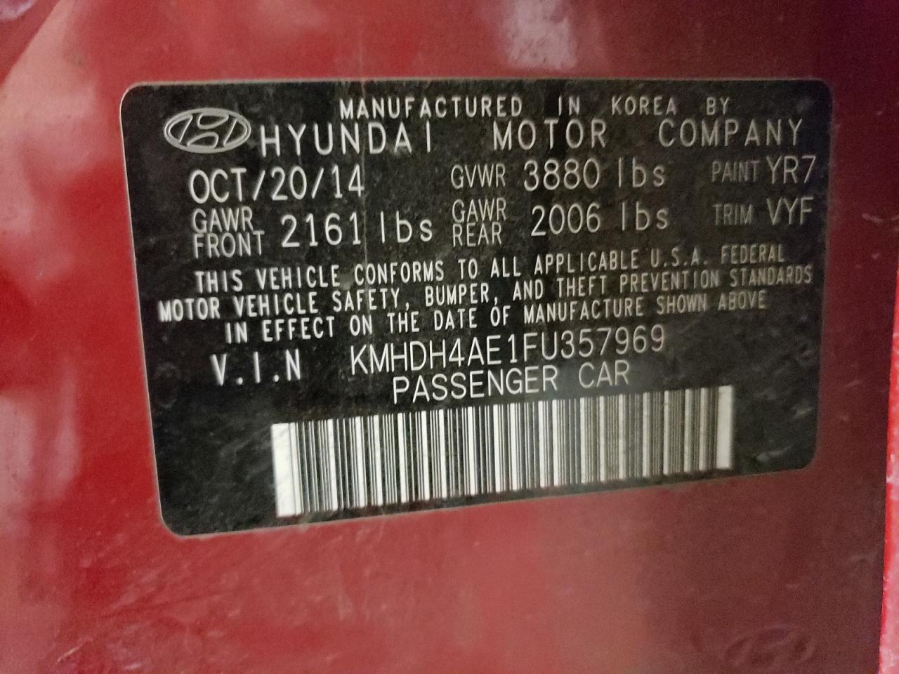 Photo 11 VIN: KMHDH4AE1FU357969 - HYUNDAI ELANTRA 