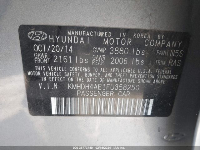 Photo 8 VIN: KMHDH4AE1FU358250 - HYUNDAI ELANTRA 