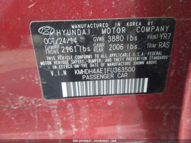 Photo 8 VIN: KMHDH4AE1FU363500 - HYUNDAI ELANTRA 