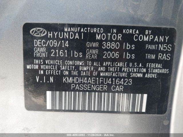 Photo 8 VIN: KMHDH4AE1FU416423 - HYUNDAI ELANTRA 