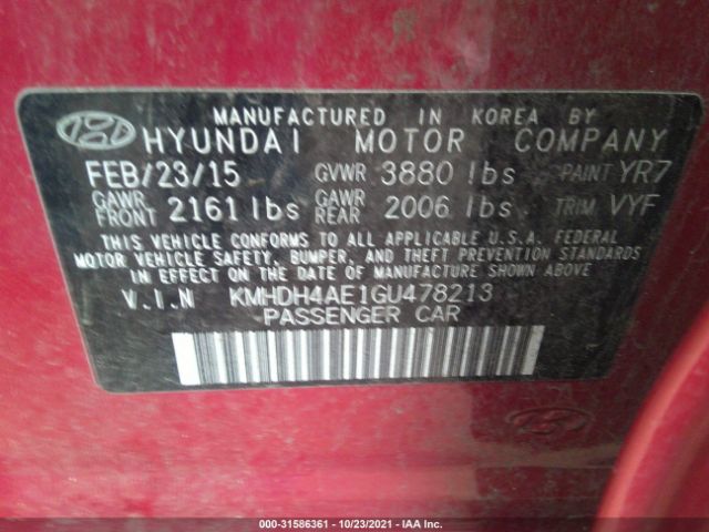 Photo 8 VIN: KMHDH4AE1GU478213 - HYUNDAI ELANTRA 