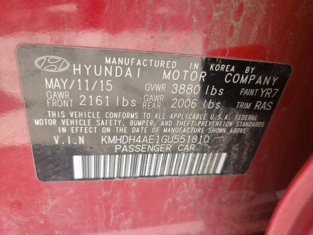 Photo 9 VIN: KMHDH4AE1GU551810 - HYUNDAI ELANTRA SE 