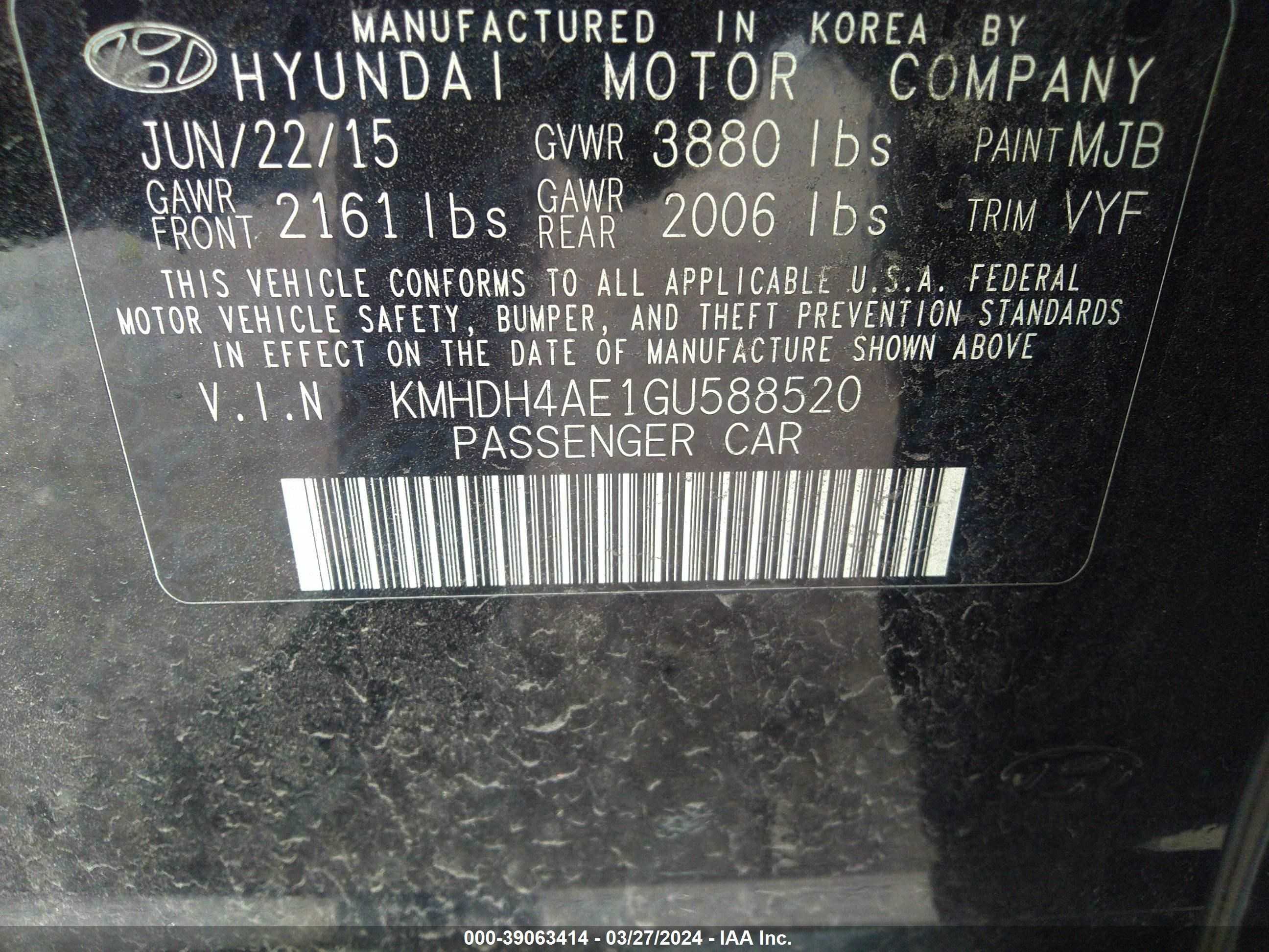 Photo 8 VIN: KMHDH4AE1GU588520 - HYUNDAI ELANTRA 