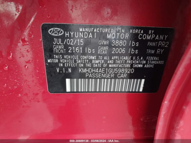 Photo 8 VIN: KMHDH4AE1GU598920 - HYUNDAI ELANTRA 