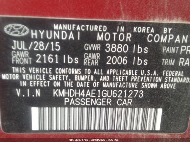 Photo 8 VIN: KMHDH4AE1GU621273 - HYUNDAI ELANTRA 