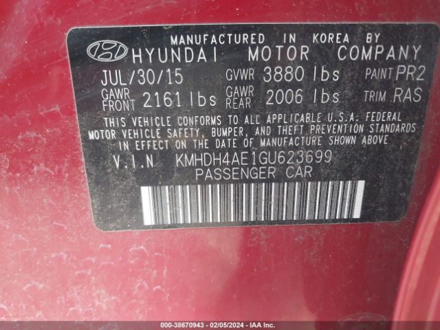 Photo 8 VIN: KMHDH4AE1GU623699 - HYUNDAI ELANTRA 