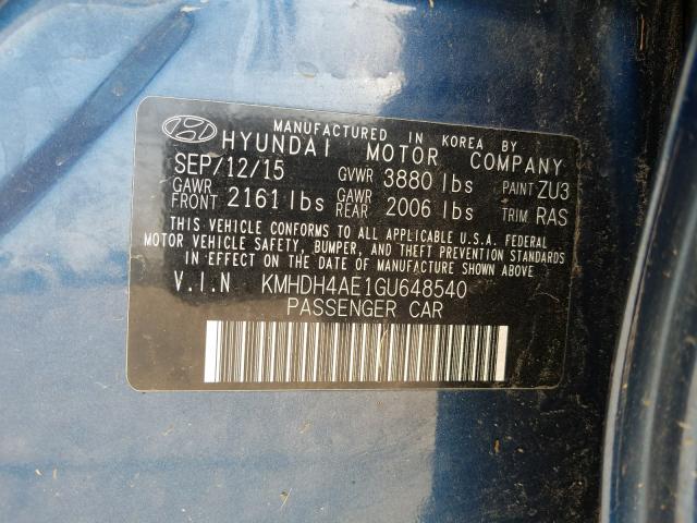 Photo 9 VIN: KMHDH4AE1GU648540 - HYUNDAI ELANTRA SE 