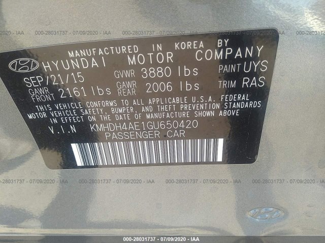 Photo 8 VIN: KMHDH4AE1GU650420 - HYUNDAI ELANTRA 