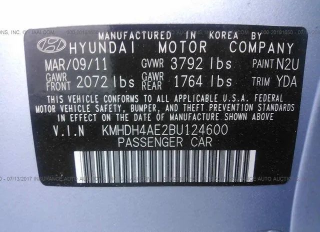 Photo 8 VIN: KMHDH4AE2BU124600 - HYUNDAI ELANTRA 