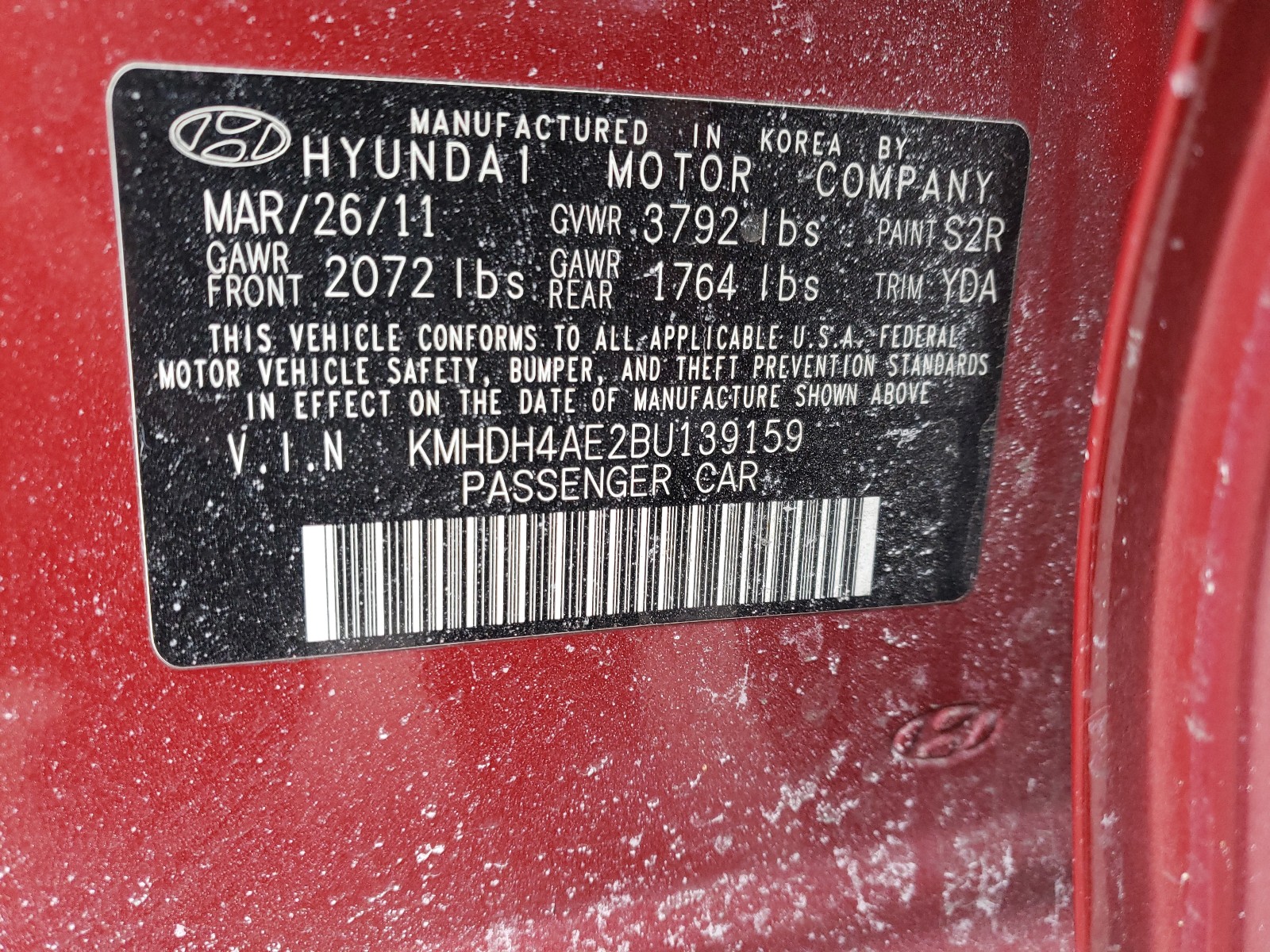 Photo 9 VIN: KMHDH4AE2BU139159 - HYUNDAI ELANTRA GL 