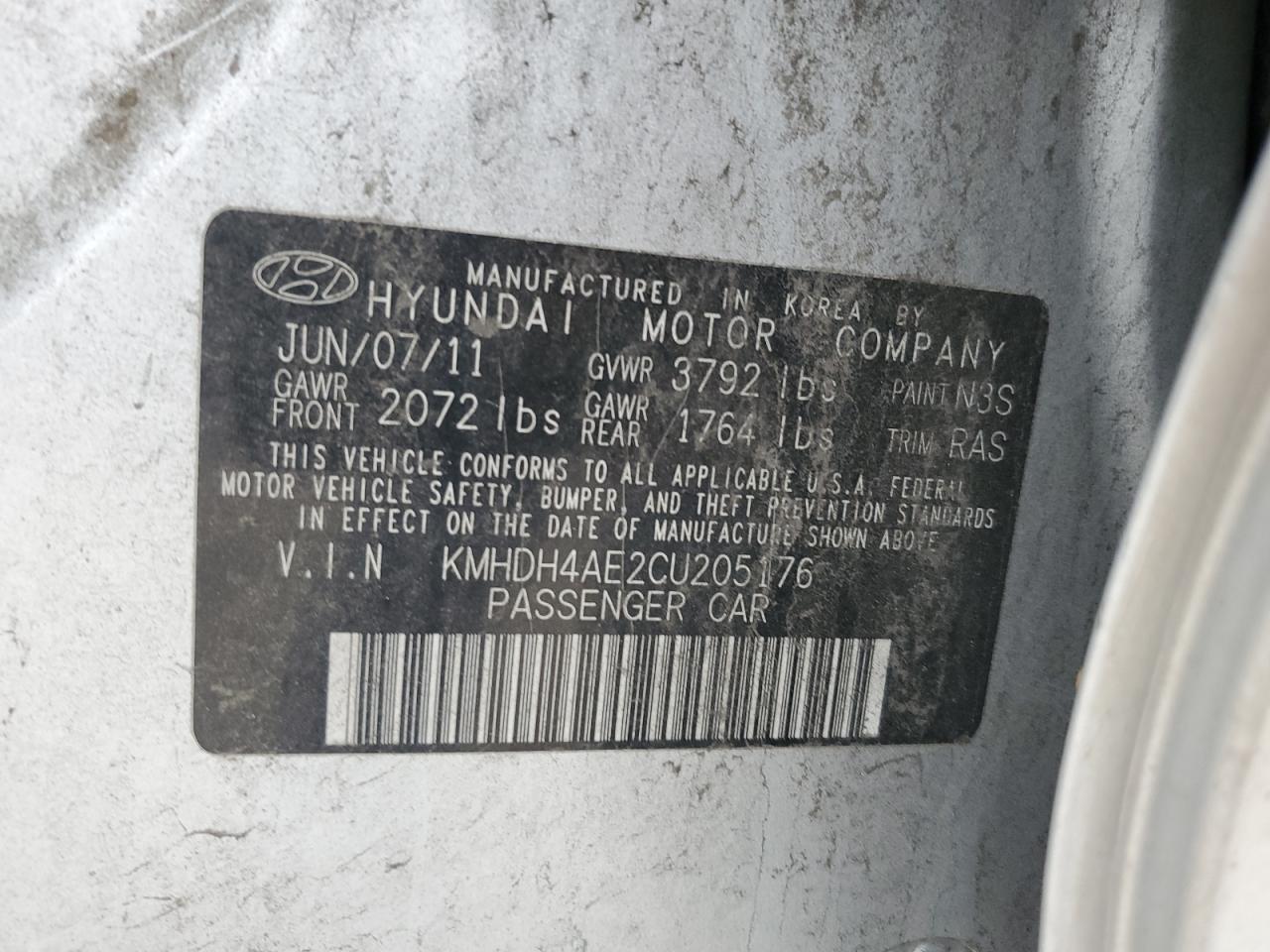 Photo 11 VIN: KMHDH4AE2CU205176 - HYUNDAI ELANTRA 