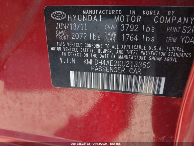 Photo 8 VIN: KMHDH4AE2CU213360 - HYUNDAI ELANTRA 