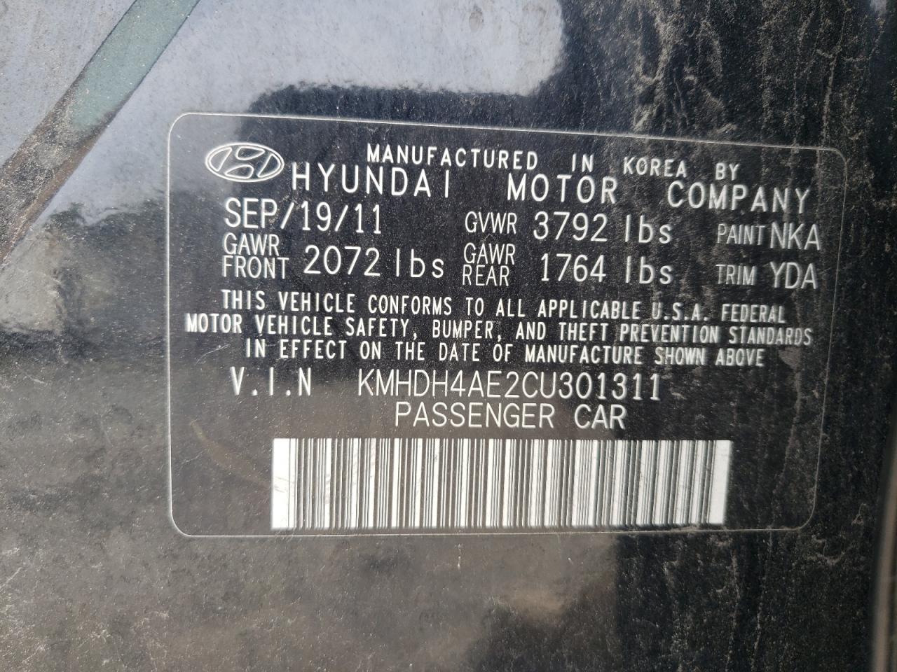 Photo 11 VIN: KMHDH4AE2CU301311 - HYUNDAI ELANTRA 