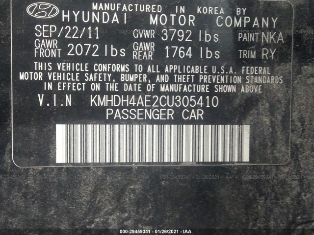 Photo 8 VIN: KMHDH4AE2CU305410 - HYUNDAI ELANTRA 