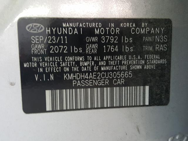 Photo 9 VIN: KMHDH4AE2CU305665 - HYUNDAI ELANTRA GL 