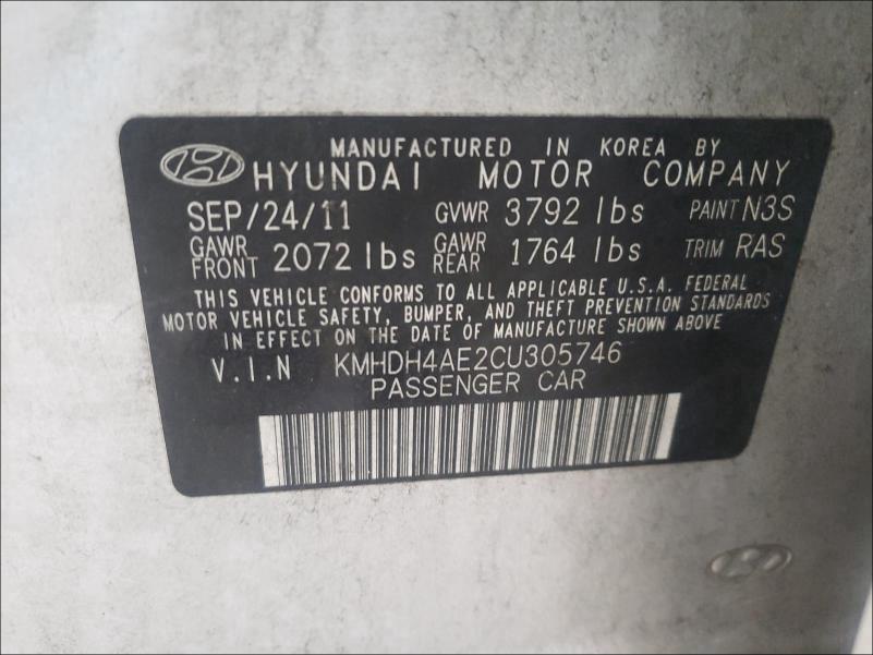 Photo 9 VIN: KMHDH4AE2CU305746 - HYUNDAI ELANTRA GL 