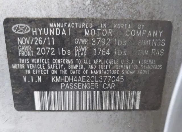 Photo 8 VIN: KMHDH4AE2CU377045 - HYUNDAI ELANTRA 