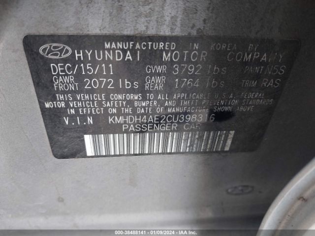 Photo 8 VIN: KMHDH4AE2CU398316 - HYUNDAI ELANTRA 