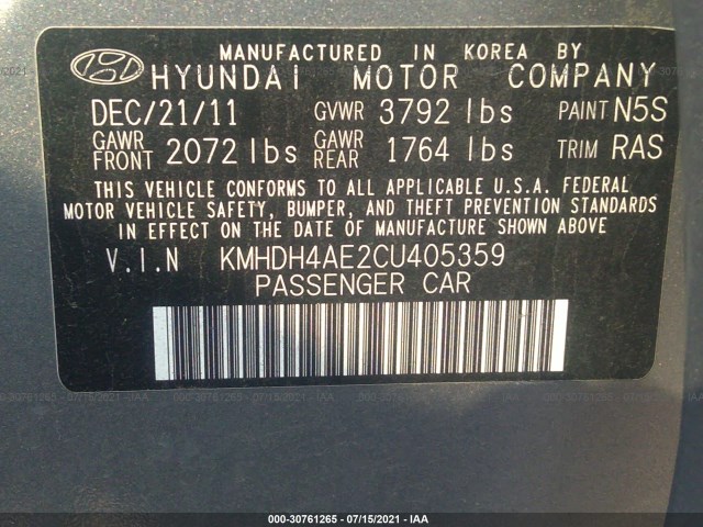 Photo 8 VIN: KMHDH4AE2CU405359 - HYUNDAI ELANTRA 