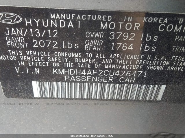 Photo 8 VIN: KMHDH4AE2CU426471 - HYUNDAI ELANTRA 