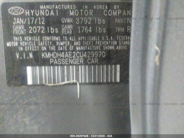 Photo 8 VIN: KMHDH4AE2CU429970 - HYUNDAI ELANTRA 