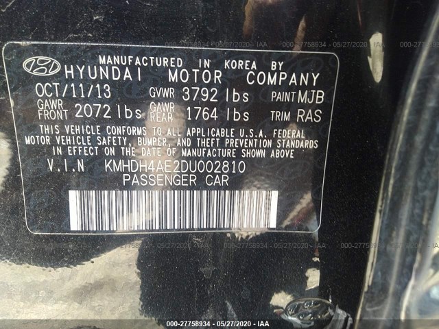 Photo 8 VIN: KMHDH4AE2DU002810 - HYUNDAI ELANTRA 