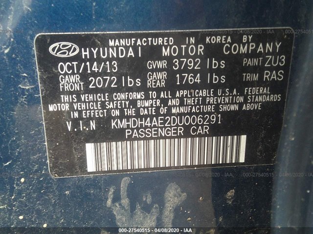 Photo 8 VIN: KMHDH4AE2DU006291 - HYUNDAI ELANTRA 