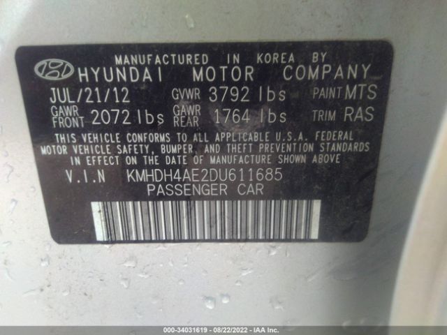 Photo 8 VIN: KMHDH4AE2DU611685 - HYUNDAI ELANTRA 