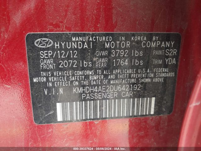 Photo 8 VIN: KMHDH4AE2DU642192 - HYUNDAI ELANTRA 