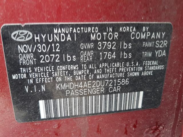 Photo 9 VIN: KMHDH4AE2DU721586 - HYUNDAI ELANTRA GL 