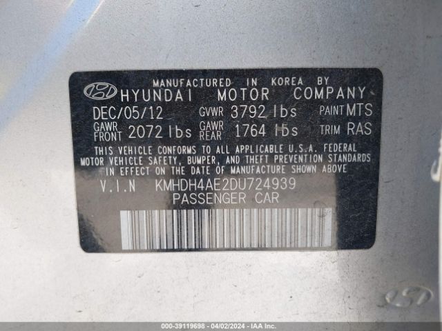 Photo 8 VIN: KMHDH4AE2DU724939 - HYUNDAI ELANTRA 