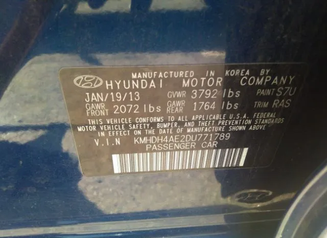 Photo 8 VIN: KMHDH4AE2DU771789 - HYUNDAI ELANTRA 