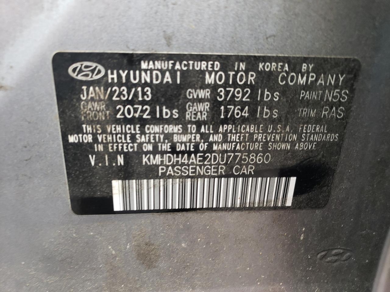 Photo 11 VIN: KMHDH4AE2DU775860 - HYUNDAI ELANTRA 