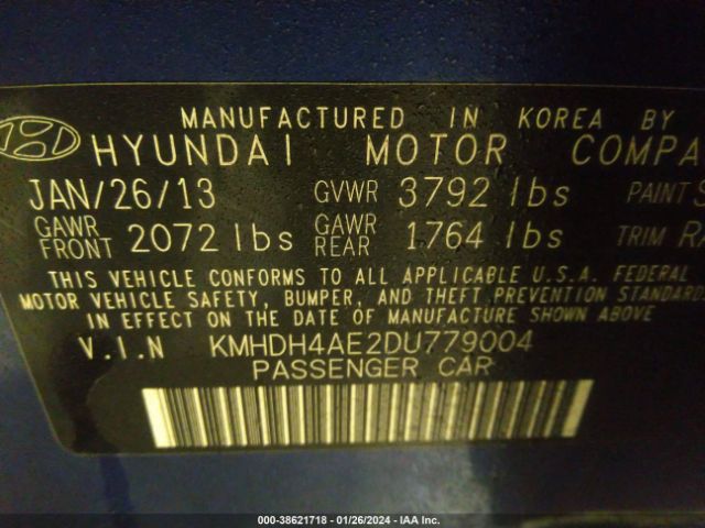 Photo 8 VIN: KMHDH4AE2DU779004 - HYUNDAI ELANTRA 