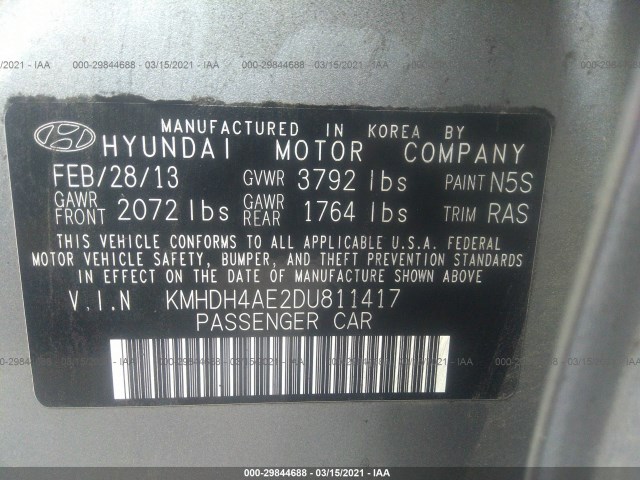 Photo 8 VIN: KMHDH4AE2DU811417 - HYUNDAI ELANTRA 