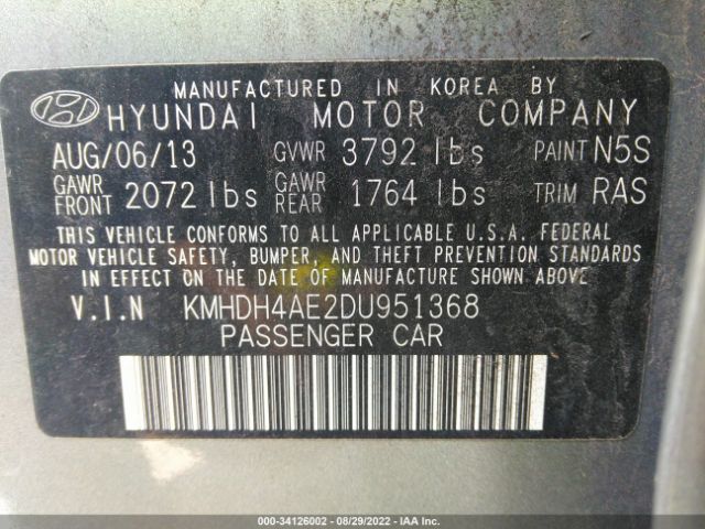 Photo 8 VIN: KMHDH4AE2DU951368 - HYUNDAI ELANTRA 