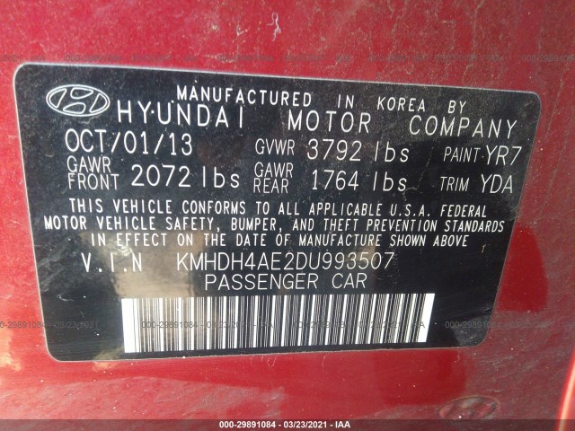 Photo 8 VIN: KMHDH4AE2DU993507 - HYUNDAI ELANTRA 