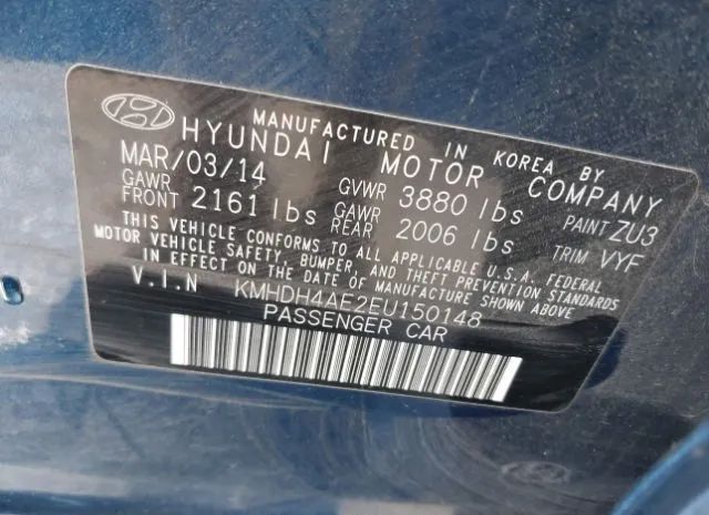 Photo 8 VIN: KMHDH4AE2EU150148 - HYUNDAI ELANTRA 