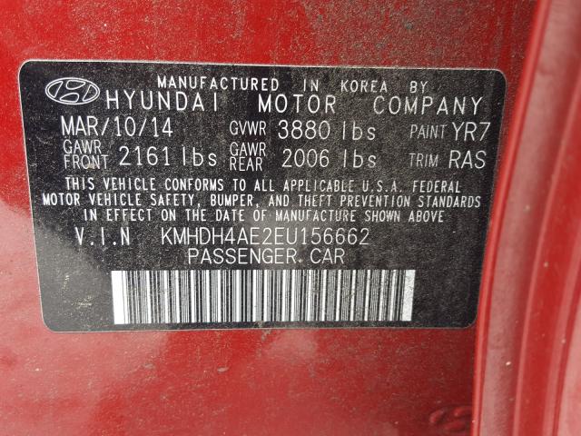 Photo 9 VIN: KMHDH4AE2EU156662 - HYUNDAI ELANTRA SE 