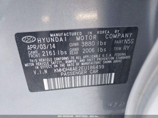 Photo 8 VIN: KMHDH4AE2EU186499 - HYUNDAI ELANTRA 